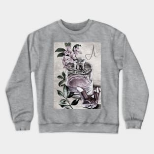 'A' vintage print perfume & rose quartz - personalized Crewneck Sweatshirt